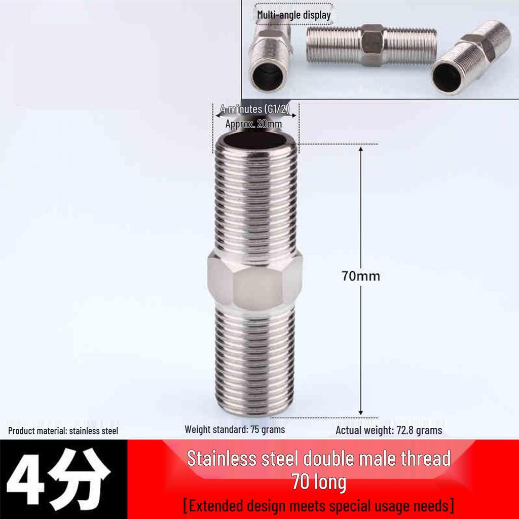 304 Stainless Steel Double-Headed Hexagonal Eccentric Reducer, DN25, 1/2" to 3/4" Male Thread Straight Stud