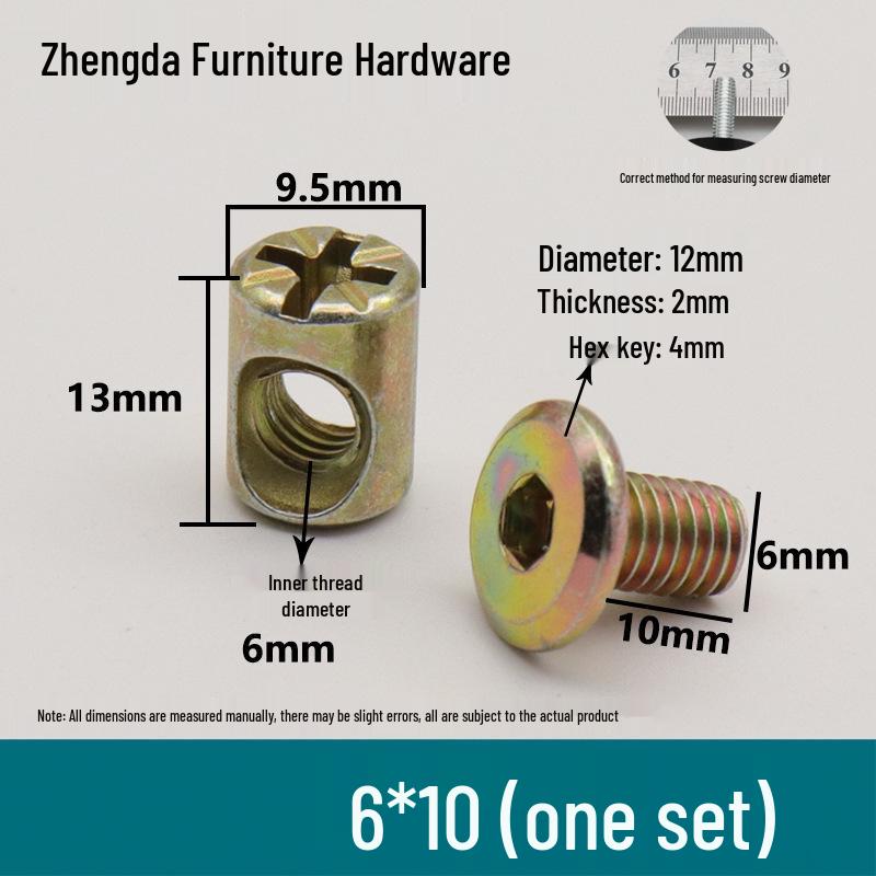 M6 Furniture Hardware: Crib & Bookcase Screws with Cross Hole Nuts, Countersunk Head Screws, Hammer Head Nuts.