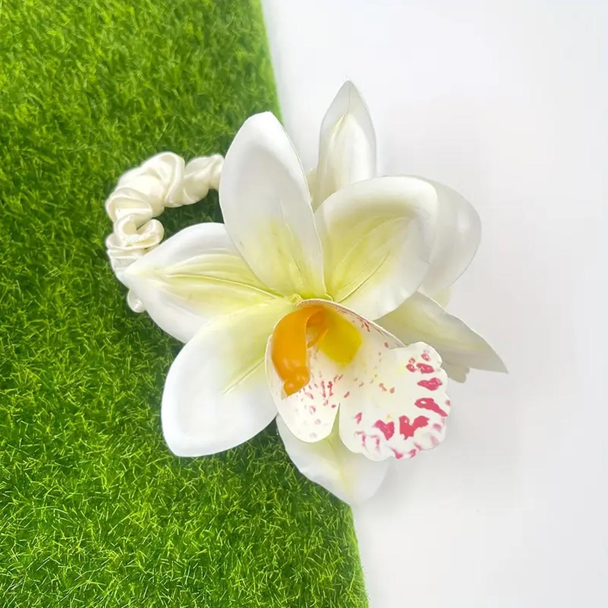 

1 шт. Однотонная искусственная ткань Гавайский цветок фаленопсиса резинка для волос Подходит для приморского отдыха Свадьбы Повседневные резинки для волос