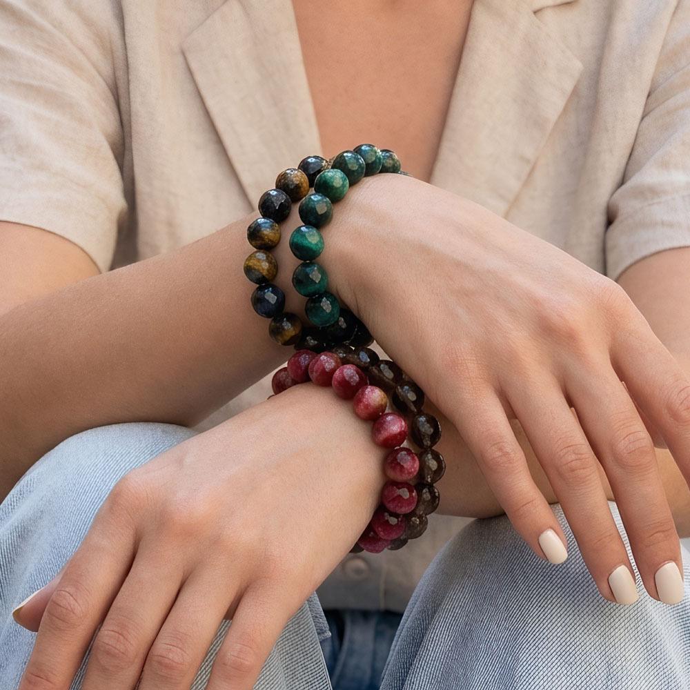 European Light Luxury Retro Tiger Eye Stone Multi-color Stackable Bracelet - Elegant and Versatile Hand Jewelry