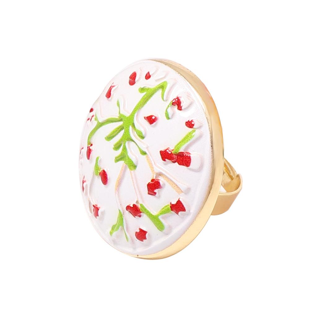 New Ethnic Style Colorful Drip Oil Flower Open Rings for Women Exquisite Metal Geometric Temperament Party Jewelry Accessories