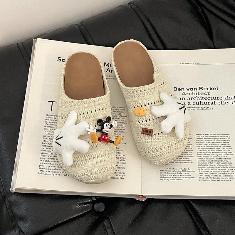 

Retro cute casual flat sandals anime cartoon Mickey Baotou drag summer fashion versatile wear cool slippers 40 бежевый
