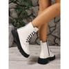 35-43 Large-sized Fashionable Women's Shoes, Round-toed Thick-soled Laced Side Zipper Mid-calf Solid Color Motorcycle Boots