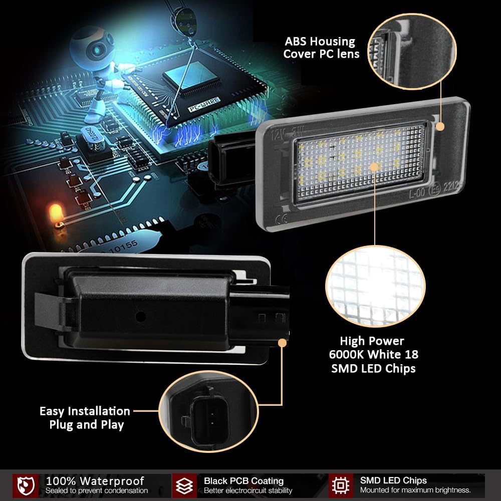 D-Lumina LED License Plate Light Tag Lamp Assembly For -UP Nissan Altima Sentra Rogue Versa, Powered By 18-SMD Xenon White LED Tag Lights, Pack Of 2