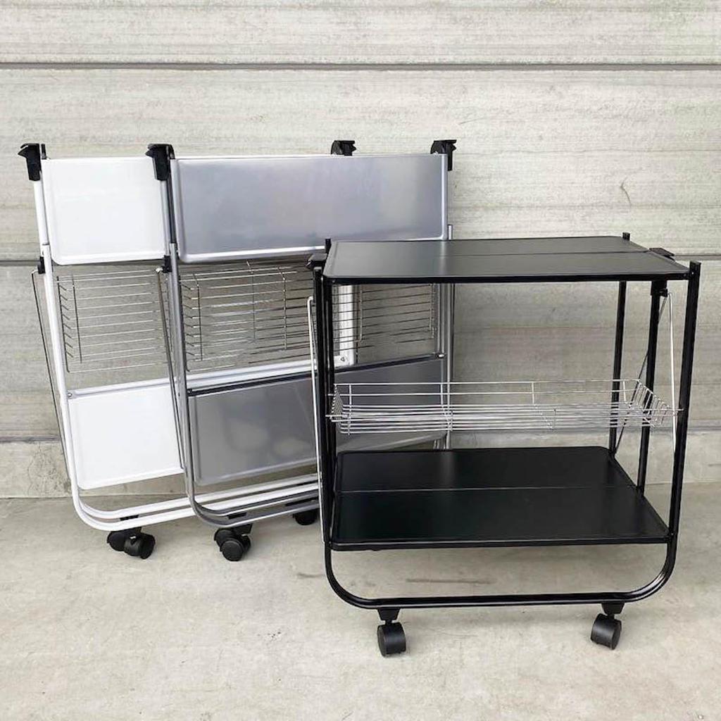 Dulton Folding Silver A trolley that is a kind of longing and a dream Storage shelf Rack Tool wagon Assembled Height 690mm Width 690mm Depth 405mm