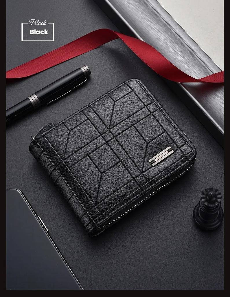 Herren Geldbörse Schwarz PU Leder Mehrere Fächer Lässig Große Kapazität Münzfach Herren Kartenhalter Geldbörse Multifunktionale Tasche Geschenke für Männer