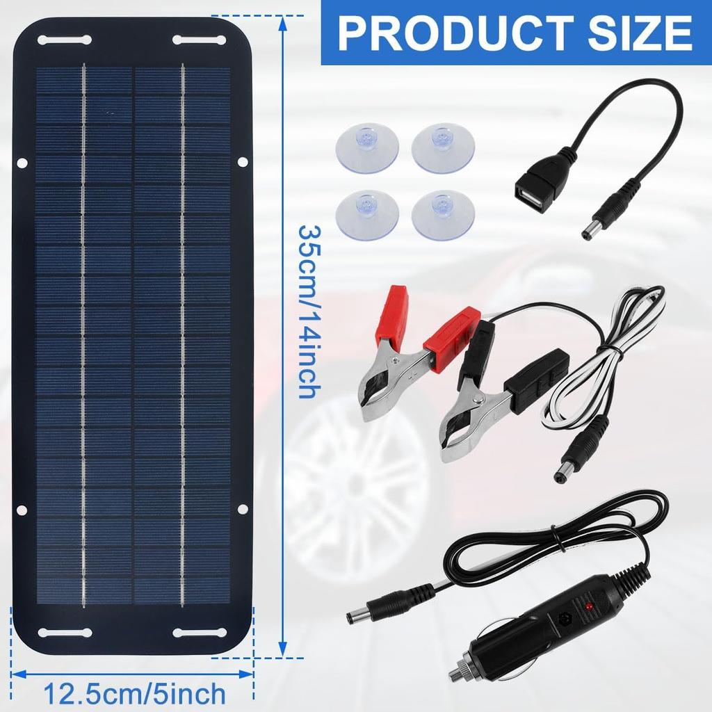 12V Solar Panel Kit, High-Efficiency IP65 Waterproof Trickle Charger with Suction Cups, Portable Solar Car Battery Charger for RV, Boat, Motorcycle,
