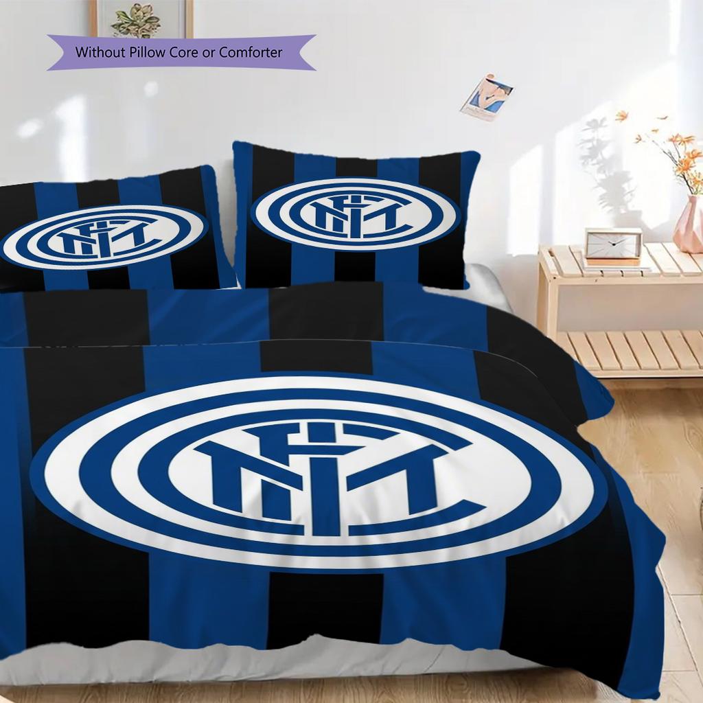 Biancheria da letto con sfondo stemma Inter Milan (1 * copripiumino + 2 * federa, senza nucleo) Set biancheria da letto morbido e confortevole Regalo di Natale compleanno