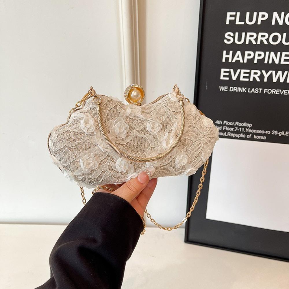 Luxury Polyester Lace Flower Bag Lace Flower Banquet Bag Clutch Handbag Women