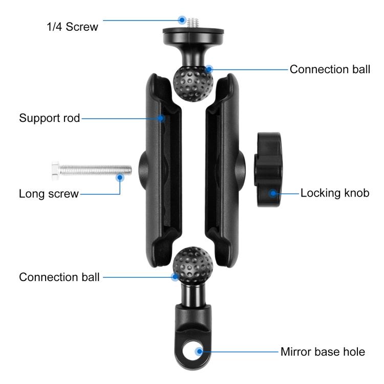 PULUZ Motorcycle Holder Mirror Base Hole Fixed Mount for GoPro and Other Action Cameras(Black)