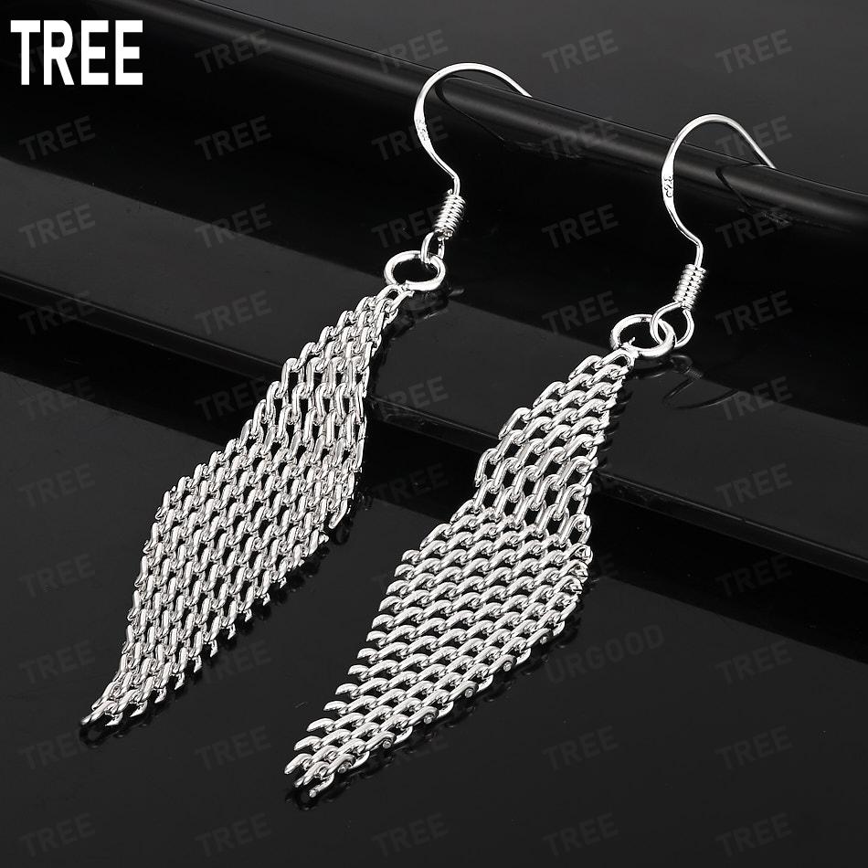 925 Sterling Silver Premium Woven Mesh Tassel Earrings - Fashion Evening Jewelry
