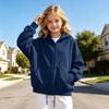 Kids Color Long Sleeve Hooded Zip-Up Sweatshirt Jacket with Hem for Medium and Big Kids