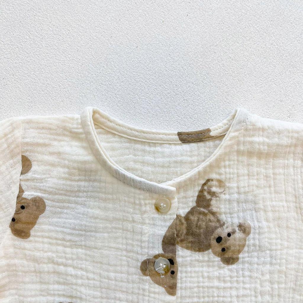 Bear Print Baby Outfit Suit Set Short Sleeve Shirt Harem Shorts Summer Spring Leisure Bodysuit 2pcs Pilling Resistance  90