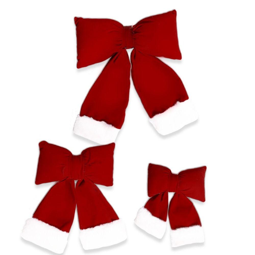 Creative Christmas Bow Decoration S/M/L Soft Flocking Bow Decoration Fluffy Texture Cotton Padded Velvet Bowknot Hanging Pendant