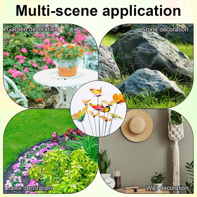 12X Lifelike 3D Butterfly Stakes for Flower Pot Indoor Outdoor Yard Garden Decor