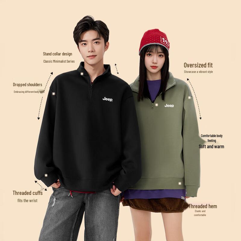 JEEP Men's Winter Fleece-Lined Half-Zip Stand Collar Sweatshirt