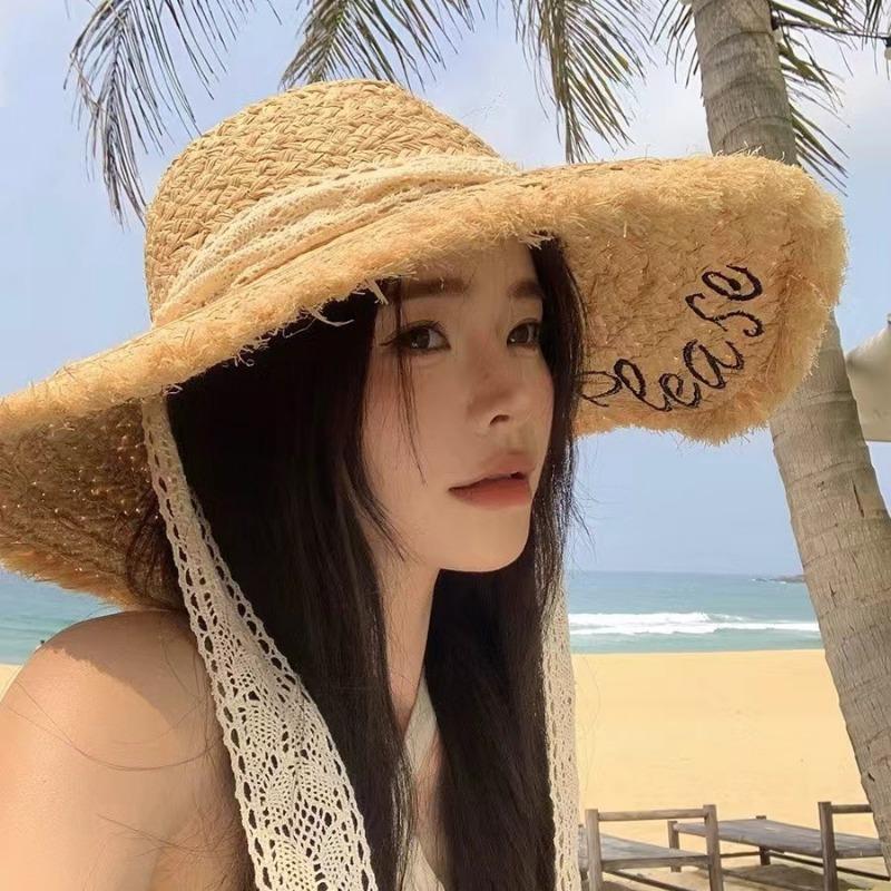 Summer Wind Big Brim Raffia Straw Hat Women's Beach Hat Travel Seaside Vacation Sun Hat