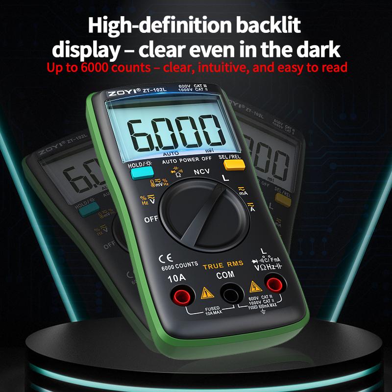 ZOYI 102L High Precision Inductance Meter & Multimeter Tester, True RMS, 6000 Counts, 60H, AC/DC Current/Voltage Tester