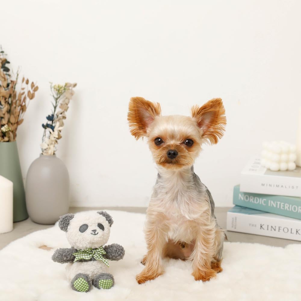 monchéri Panda Gingham Check Ribbon Plush Toy, Squeak Toy for Small Dogs (FREE), Cute, Stylish, Popular Brand, Suitable for Toy Poodles and Chihuahuas