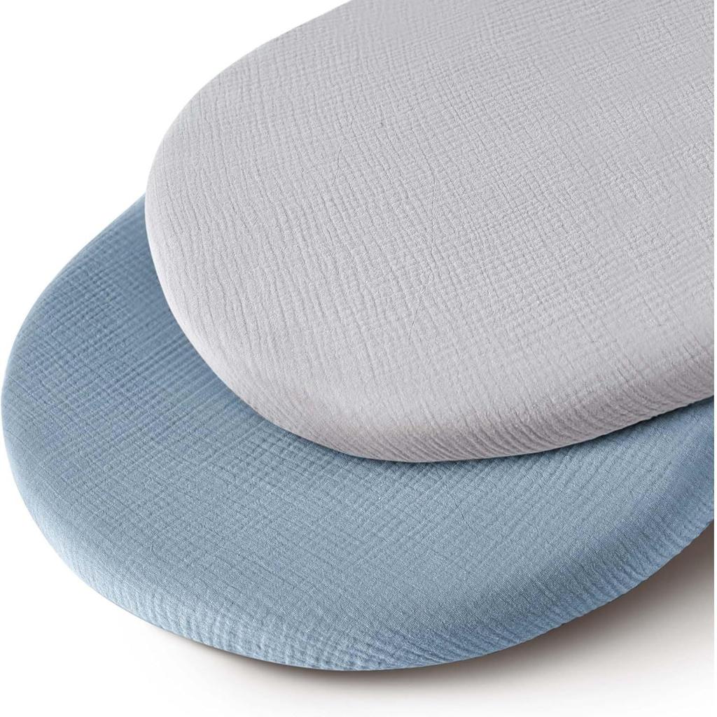 2PCS Baby Bassinet Sheet Muslin Bassinet Sheets Changing Pad Cover 100% Cotton Soft Breathable Fitted Bassinet Mattress Sheets