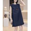Summer Slimming Vintage Cotton Linen Dress With Round Neck For Casual And Travel Wear