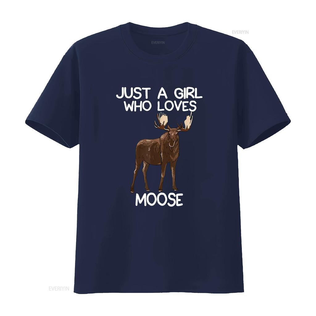 Just A Girl Who Loves Moose Funny Lover Unisex Quote T Shirt Vintage Washed Homme Streetwear Graphic Fashion