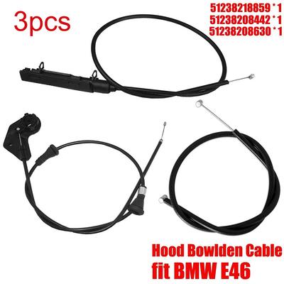 3 Pieces Engine Hood Release Cables Front Rear and Center for BMW E46 Series 320i 323Ci 325Ci 328i 330i Models 2000 2006