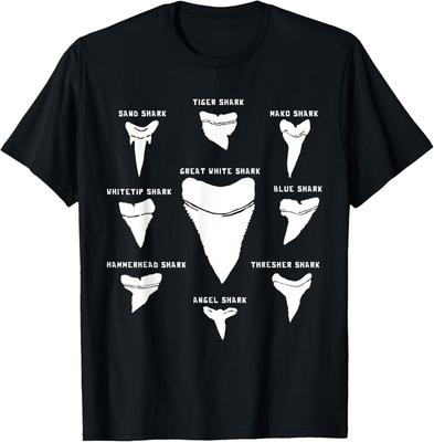 9 Tipos de Dientes de Tiburón Especies de Tiburones Camiseta Unisex de Regalo