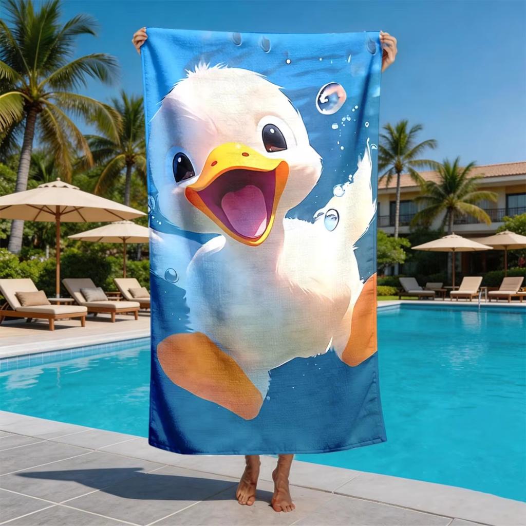 Happy Duck Water Splash Beach Towel Sand Free Flat Print Microfiber Large Bath Towel For Kids Holiday Party Gift Outdoor Use