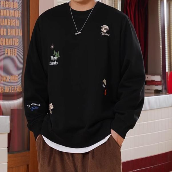 Printed soft high quality fabric wrinkle-resistant men's street sports casual breathable loose fashion trend comfortable long-sleeved tops