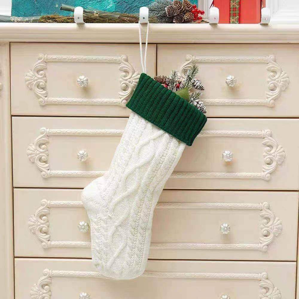 Large Capacity Knitted Christmas Stockings Santa Claus Cable Xmas Tree Hanging Decoration Green Knit Christmas Hanging Sock