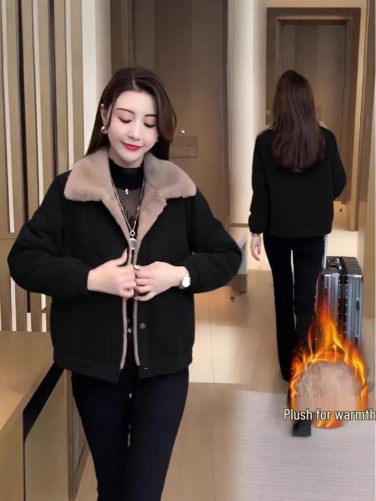 Jaqueta de Veludo Cotelê Feminina de Inverno: Forrado com Fleece, Quente, Fashion, Versátil, Corte Amplo, Emagrecedor, Cobre a Barriga, Estilo Maternidade.