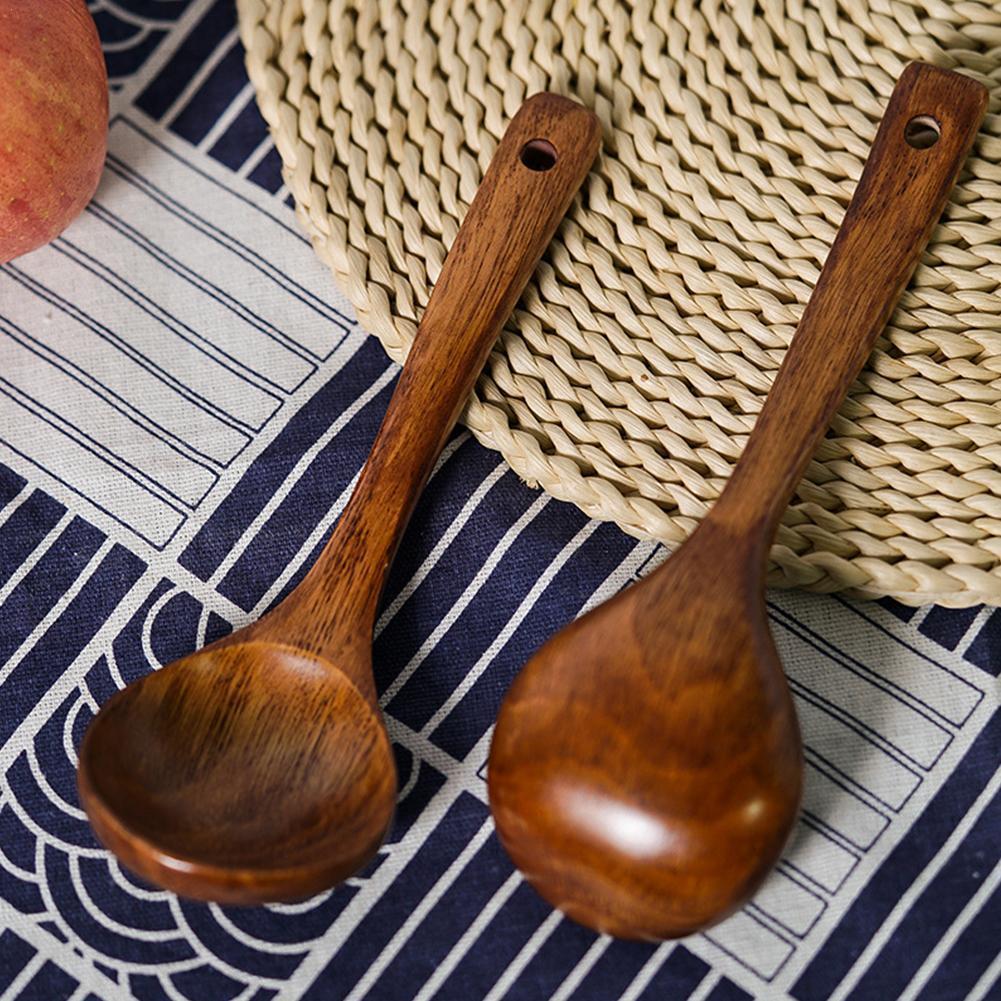 1Pc Long Wooden Spoons Natural Wood Cooking Spoons For Soup Cooking Mixing Honey Spoon Korean Style Home Kitchen Tableware