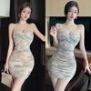 Hip Skirt Women's Summer Low-cut V-neck Backless Waist Folds and Thin Sexy Temperament Short Skirt Suspenders