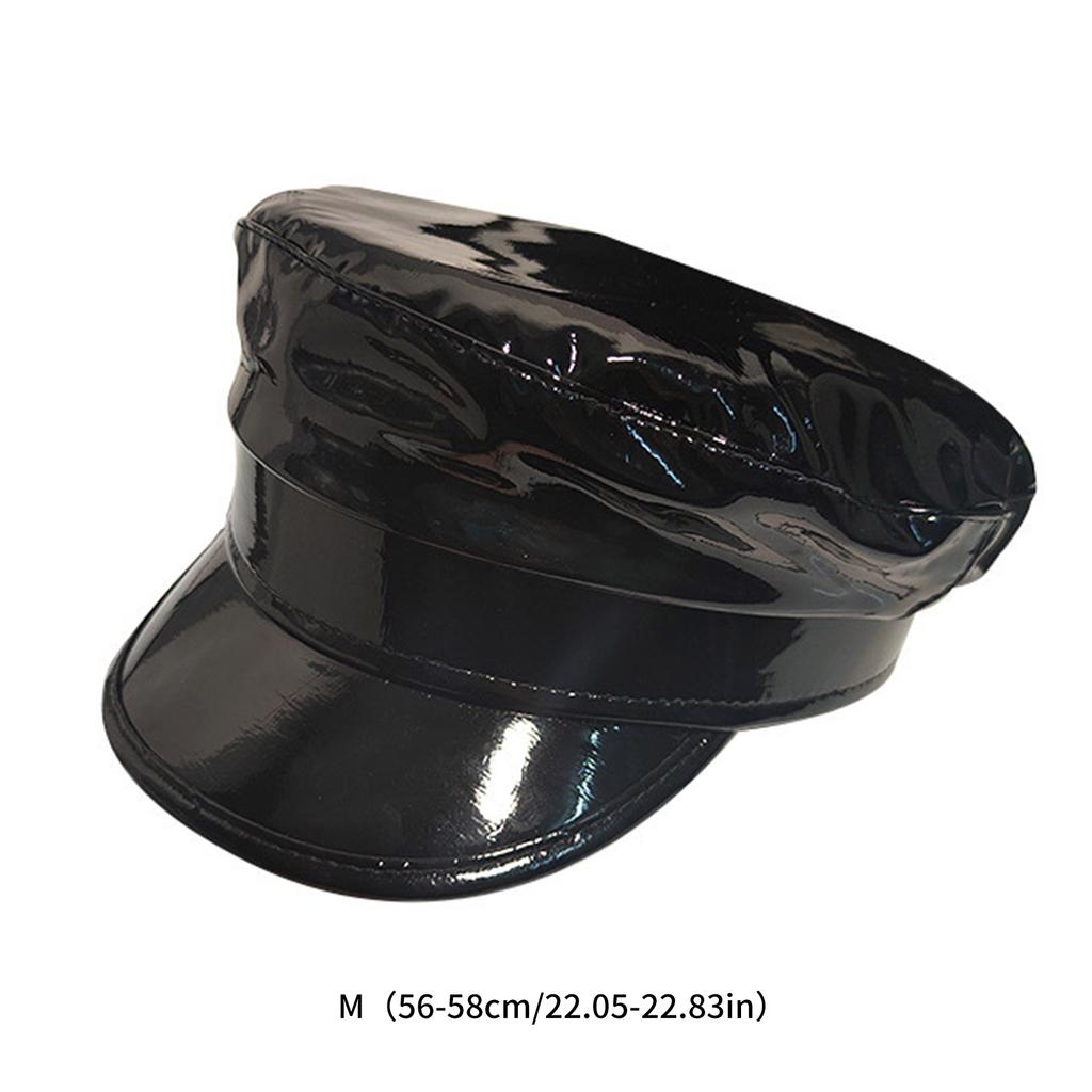 PU Beret British Elegant Shiny Black Painter Hat Grandpa Hat Cabbie Hat for Outdoor Walk Club Cabbie Hat