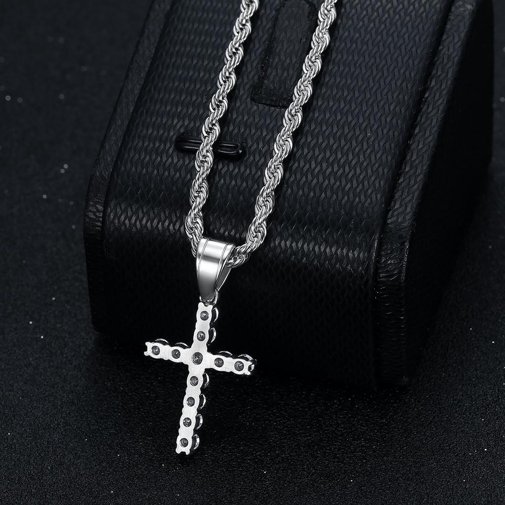 2026 Jewelry Fashion Trend Inlaid Zircon Cross Pendant Necklace Men's Party Jewelry Accessories
