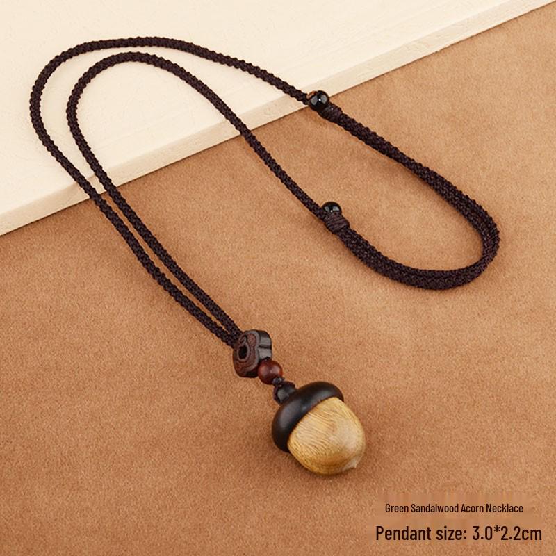 Ethnic Sandalwood Acorn Pendant Necklace with Hollow Long-Style GaU Box Design