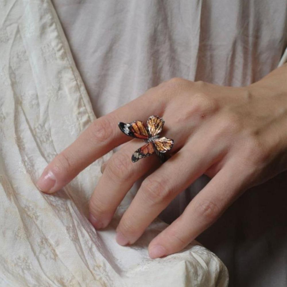 Vintage Dreamlike Butterfly Ring Shiny Opening Ring Stackable Realistic Butterfly Ring  Women Men