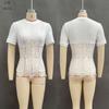 Nuovo Top Corto Estivo da Donna Sexy con Scollo Rotondo, Pizzo Trasparente e Inserti