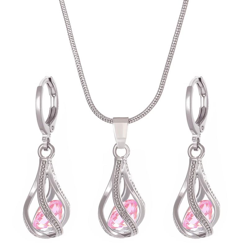Womens Zircon Crystal Jewelry Set Vintage Rotating Teardrop Necklace Earrings Boho Chic Accessory