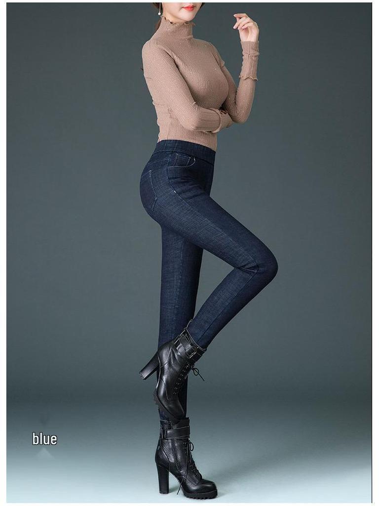 Damen High-Waist Stretch-Jeans mit Fleecefutter - Übergröße, Slim Fit, Warme Winterhose für Mütter mittleren Alters