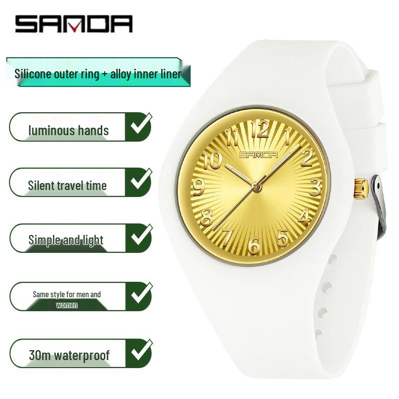 Sanda Unisex Korean Style Waterproof Quartz Watch - Simple Fresh Silicone Student Wristwatch