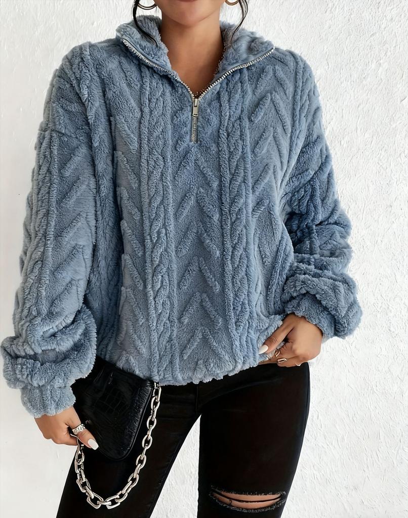 Women's Warm Fleece Sweatshirt Casual Stripe Pattern Tops for Autumn and Winter