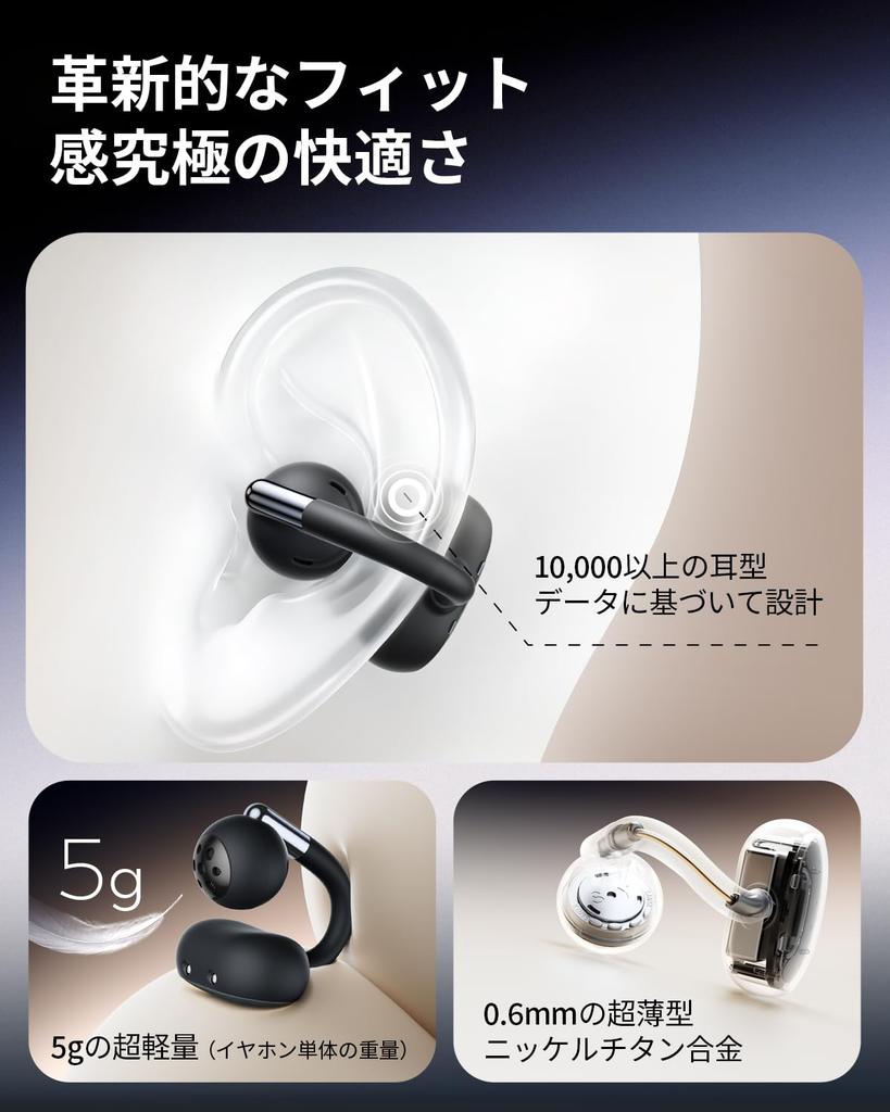SOUNDPEATS Clip1 Ear Cuff Wireless Earphones, Open Ear, Hi-Res Audio/LDAC/Dolby Audio Compatible/Up To 40 Hours Playback, Fast Charging, Bluetooth 5.4