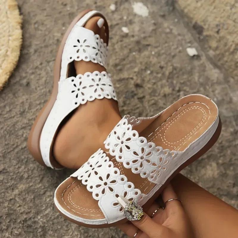 Women's Shoes 2025 Hot Sale Open Toe Women's Slippers Summer Rome Solid Outdoor Casual Beach Wedge Heel Large Size Slippers