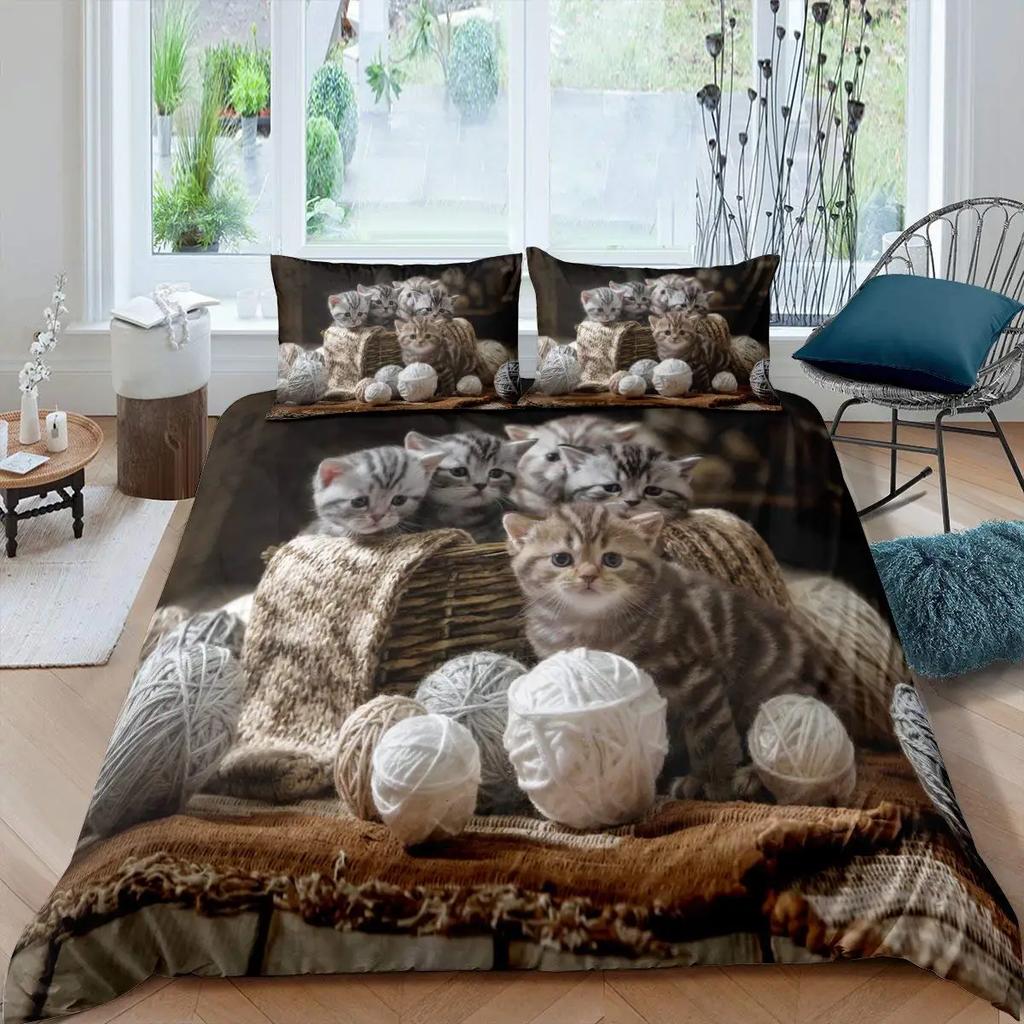 Cute Cat Colorful Butterfly Decor Duvet Cover for KidsTeens Boys Girls Animal Pet Theme Quilt Cover Fashion Bedroom Decorations