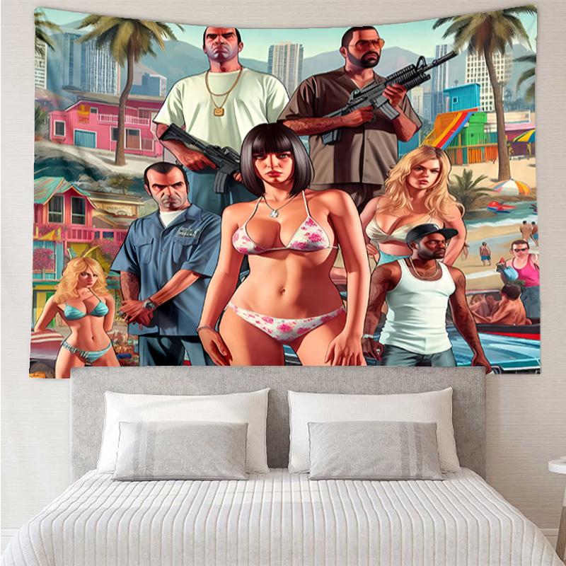 Game Grand Theft Auto Tapestry for Bedroom Aesthetic Classroom Tapestries Wall Hanging for Living Room Dorm Office,Ideal Creative Gift