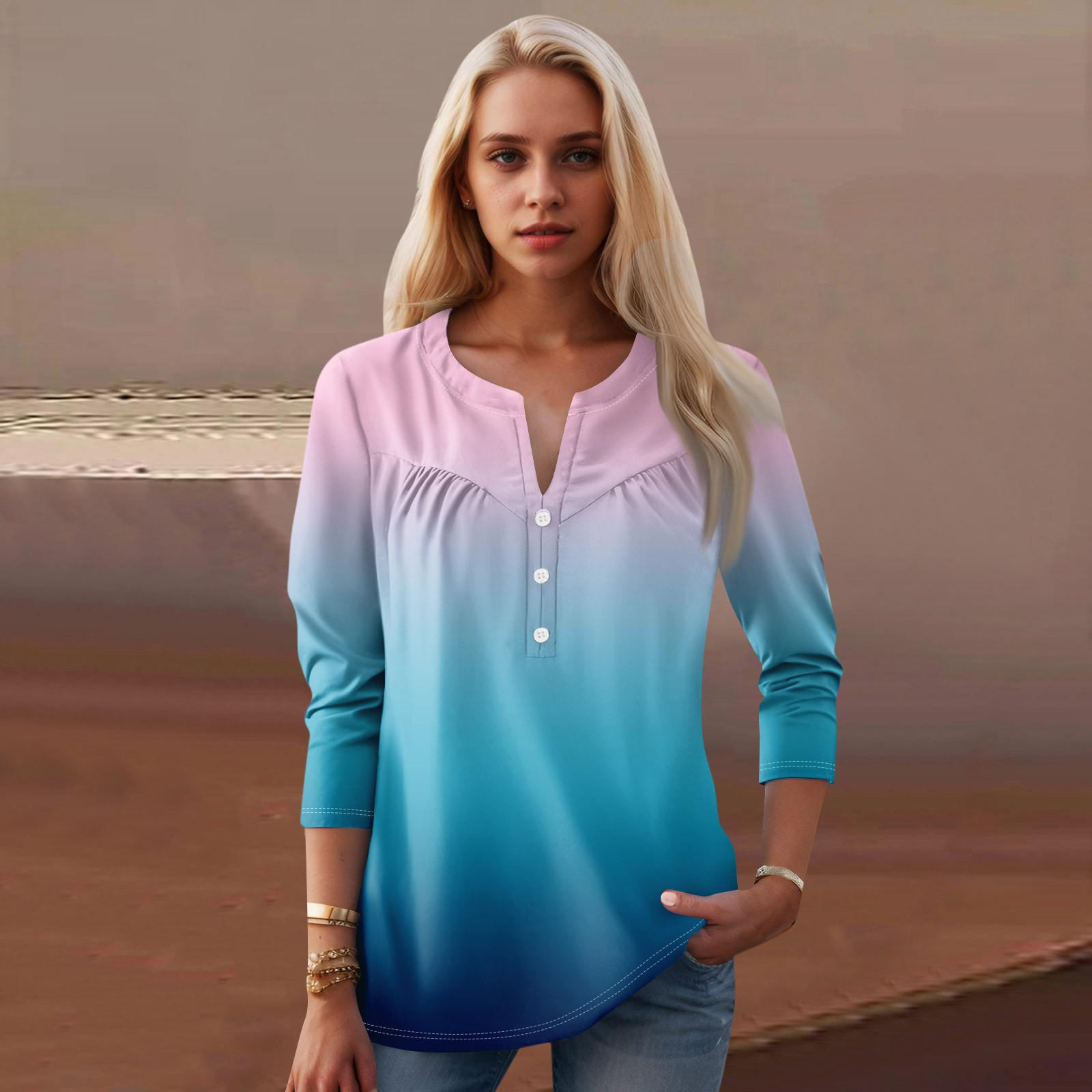 

Женская мода повседневный топ с длинным рукавом и круглым вырезом с цветочным принтом S циан