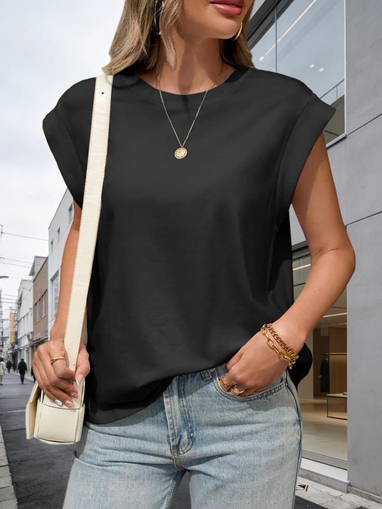 Womens Cotton Cap Sleeve Tank Top Loose Fit Basic Summer Tee