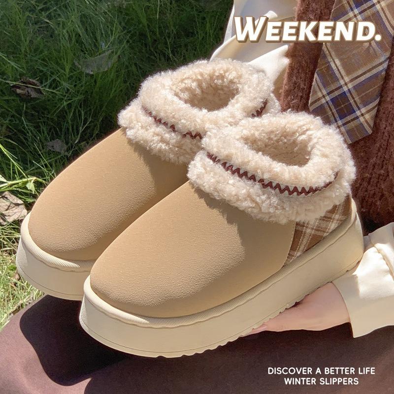 Women's Home Bootie Furry Slippers Warm Cozy Snow Boots with Fuzzy Plush Lined for Women Winter Non Slip House Shoes for Indoor Outdoor Short Boots